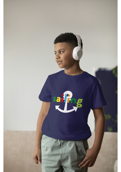 Erkek Çocuk Pamuk Sailing Baskılı Kısa Kol Tshirt