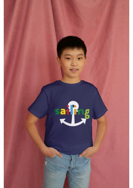 Erkek Çocuk Pamuk Sailing Baskılı Kısa Kol Tshirt modelleri