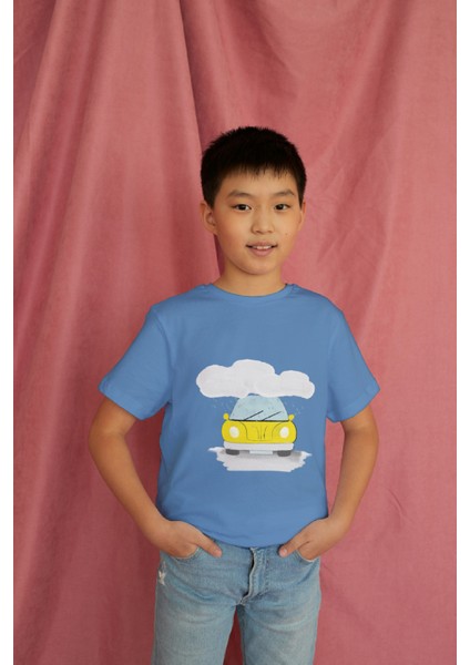 Erkek Çocuk Pamuk Sarı Araba Baskılı Kısa Kol Tshirt modelleri
