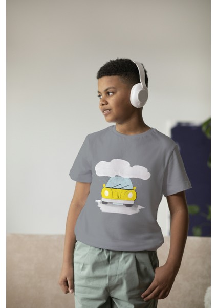 Erkek Çocuk Pamuk Sarı Araba Baskılı Kısa Kol Tshirt