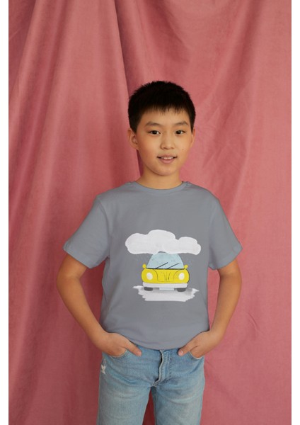 Erkek Çocuk Pamuk Sarı Araba Baskılı Kısa Kol Tshirt modelleri