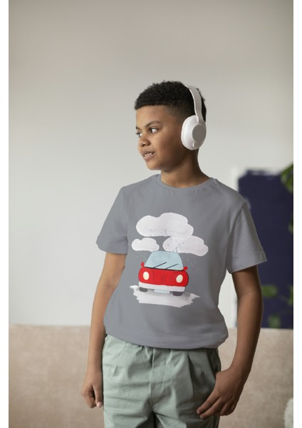 Erkek Çocuk Pamuk Kırmızı Araba Baskılı Kısa Kol Tshirt