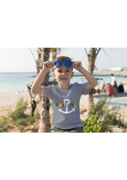 Erkek Çocuk %100 Pamuk Premium Sailing Baskılı Kısa Kol Tshirt