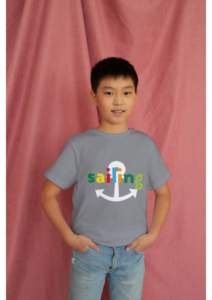 Erkek Çocuk %100 Pamuk Premium Sailing Baskılı Kısa Kol Tshirt