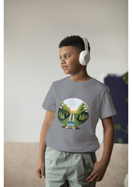 Erkek Çocuk Pamuk Road Baskılı Kısa Kol Tshirt