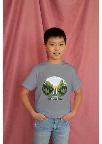 Erkek Çocuk Pamuk Road Baskılı Kısa Kol Tshirt modelleri