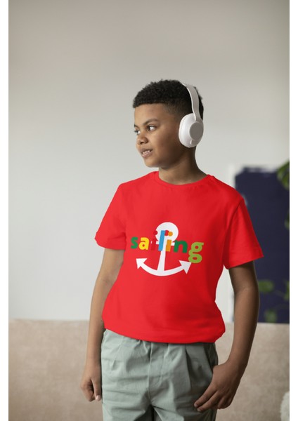 Erkek Çocuk Pamuk Sailing Baskılı Kısa Kol Tshirt
