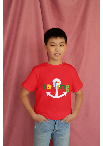 Erkek Çocuk Pamuk Sailing Baskılı Kısa Kol Tshirt modelleri