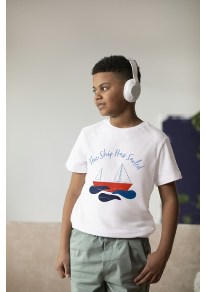 Erkek Çocuk Pamuk The Ship Has Gemi Baskılı Kısa Kol Tshirt