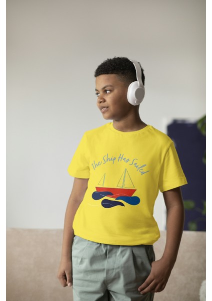 Erkek Çocuk Pamuk The Ship Has Gemi Baskılı Kısa Kol Tshirt