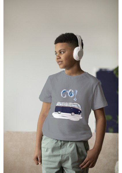 Erkek Çocuk Pamuk Lacivert Karavan Baskılı Kısa Kol Tshirt