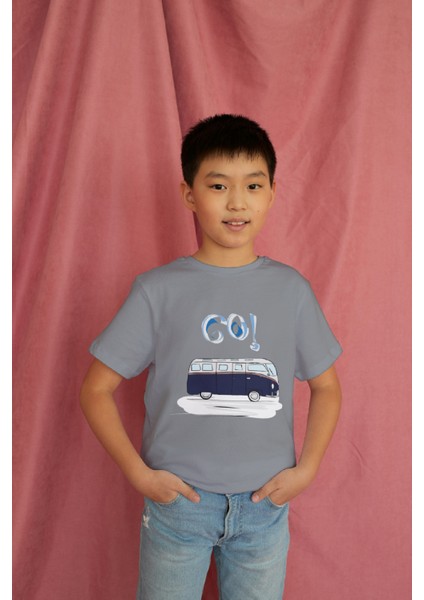 Erkek Çocuk Pamuk Lacivert Karavan Baskılı Kısa Kol Tshirt modelleri