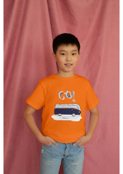 Erkek Çocuk Pamuk Lacivert Karavan Baskılı Kısa Kol Tshirt modelleri