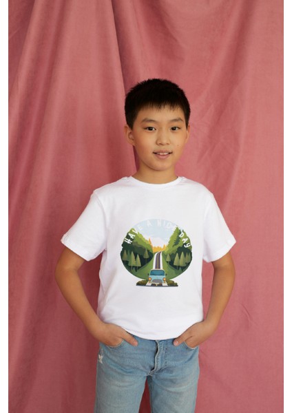 Erkek Çocuk Pamuk Road Baskılı Kısa Kol Tshirt