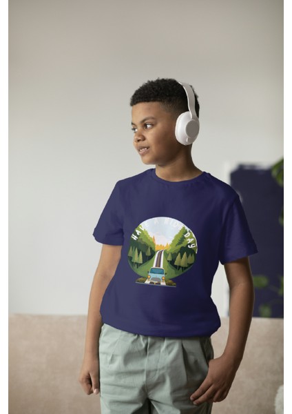 Erkek Çocuk Pamuk Road Baskılı Kısa Kol Tshirt