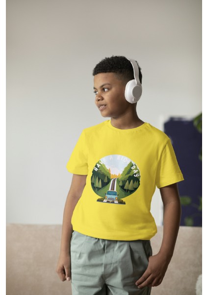 Erkek Çocuk %100 Pamuk Premium Road Baskılı Kısa Kol Tshirt