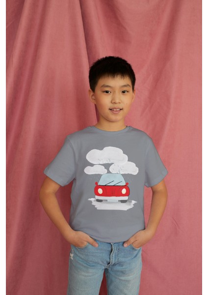 Erkek Çocuk Pamuk Kırmızı Araba Baskılı Kısa Kol Tshirt modelleri