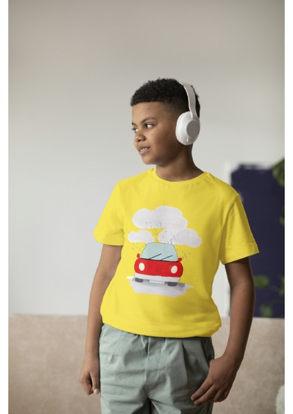 Erkek Çocuk Pamuk Kırmızı Araba Baskılı Kısa Kol Tshirt