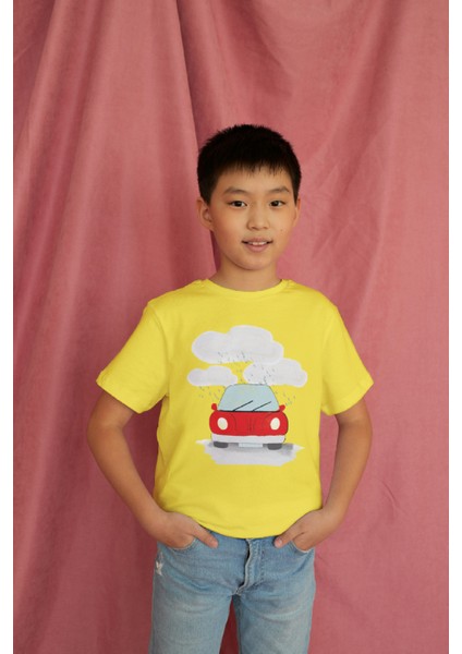 Erkek Çocuk Pamuk Kırmızı Araba Baskılı Kısa Kol Tshirt modelleri