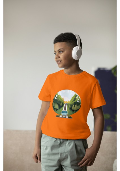 Erkek Çocuk Pamuk Road Baskılı Kısa Kol Tshirt