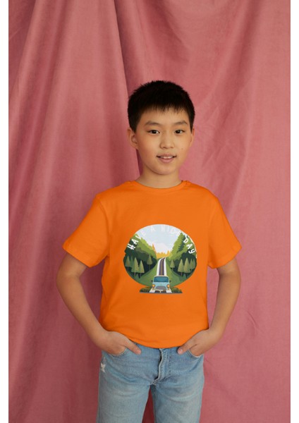Erkek Çocuk Pamuk Road Baskılı Kısa Kol Tshirt modelleri