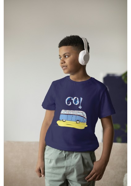 Erkek Çocuk Pamuk Sarı Go Karavan Baskılı Kısa Kol Tshirt
