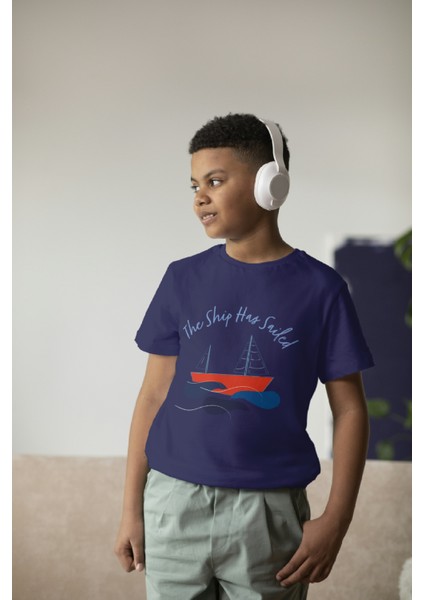 Erkek Çocuk Pamuk The Ship Has Gemi Baskılı Kısa Kol Tshirt