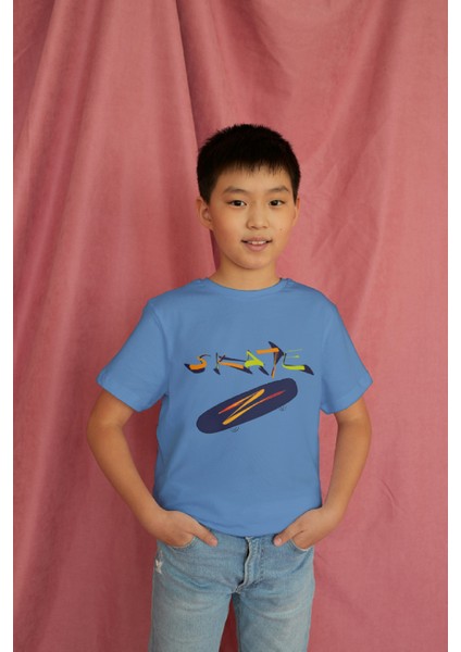 Erkek Çocuk Pamuk Skate Kaykay Baskılı Kısa Kol Tshirt modelleri