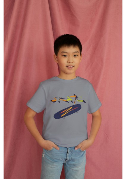 Erkek Çocuk Pamuk Skate Kaykay Baskılı Kısa Kol Tshirt modelleri