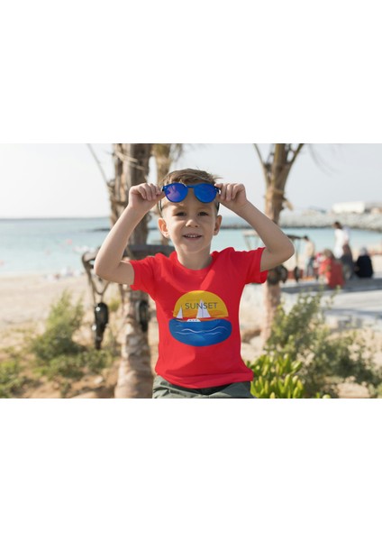 Erkek Çocuk Pamuk Sunset Baskılı Kısa Kol Tshirt fiyatları