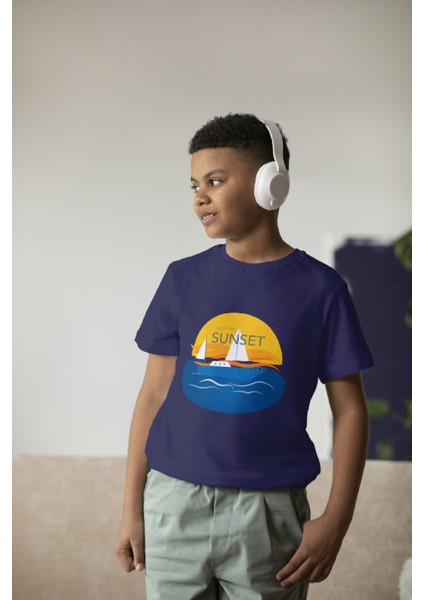 Erkek Çocuk Pamuk Sunset Baskılı Kısa Kol Tshirt