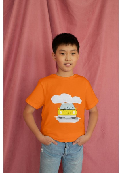 Erkek Çocuk Pamuk Sarı Araba Baskılı Kısa Kol Tshirt modelleri