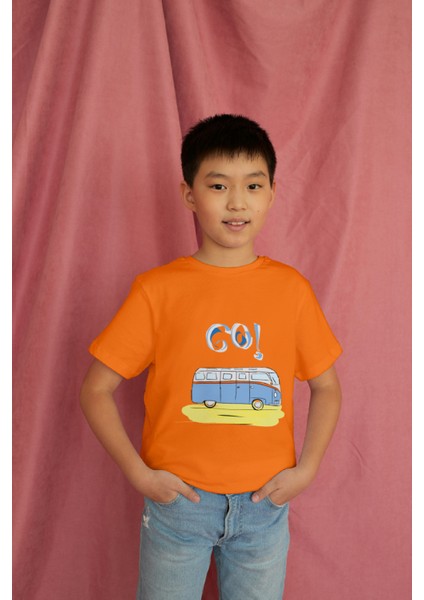 Erkek Çocuk Pamuk Sarı Go Karavan Baskılı Kısa Kol Tshirt