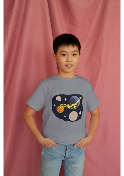Erkek Çocuk Pamuk Space Baskılı Kısa Kol Tshirt modelleri