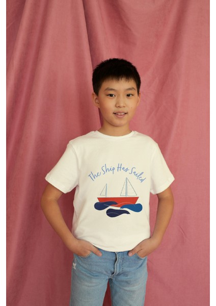 Erkek Çocuk Pamuk The Ship Has Gemi Baskılı Kısa Kol Tshirt modelleri