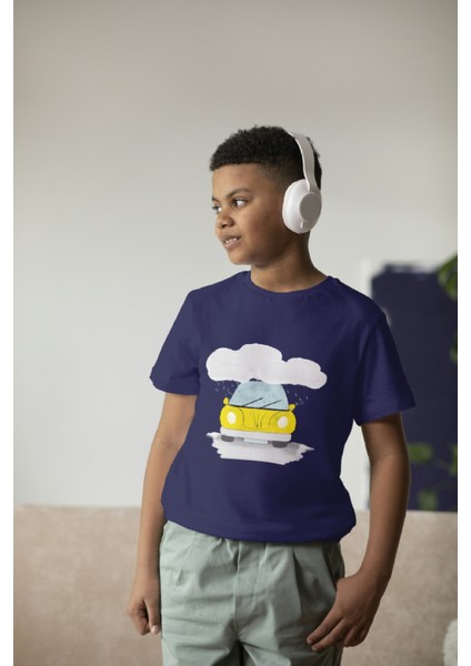Erkek Çocuk Pamuk Sarı Araba Baskılı Kısa Kol Tshirt