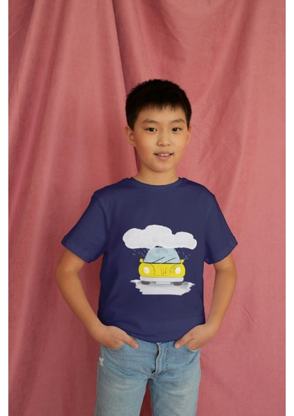 Erkek Çocuk Pamuk Sarı Araba Baskılı Kısa Kol Tshirt modelleri
