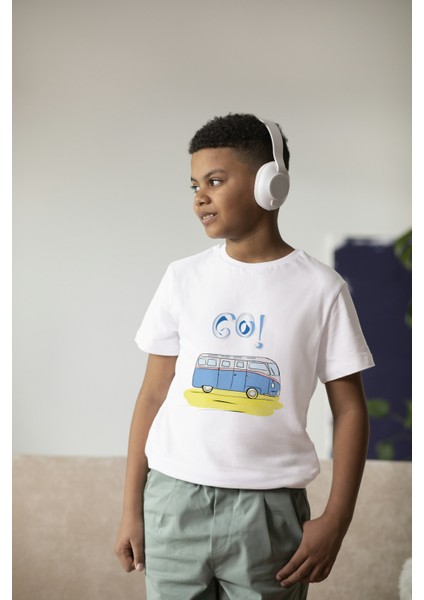 Erkek Çocuk Pamuk Sarı Go Karavan Baskılı Kısa Kol Tshirt