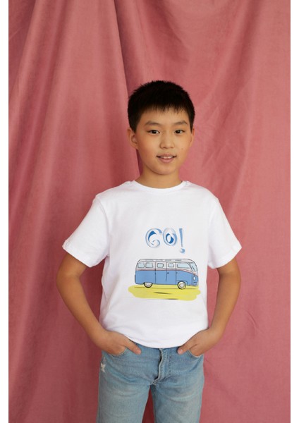 Erkek Çocuk Pamuk Sarı Go Karavan Baskılı Kısa Kol Tshirt modelleri