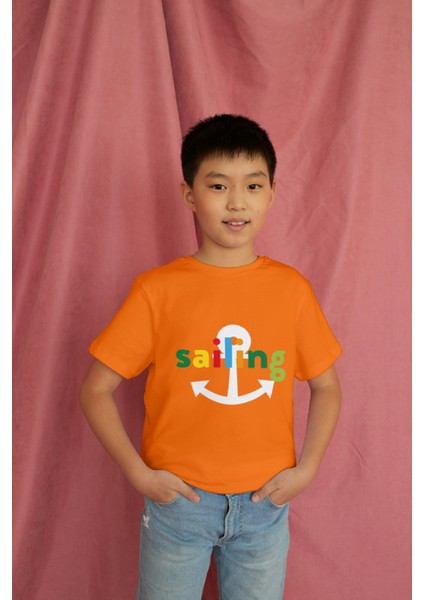 Erkek Çocuk Pamuk Sailing Baskılı Kısa Kol Tshirt modelleri
