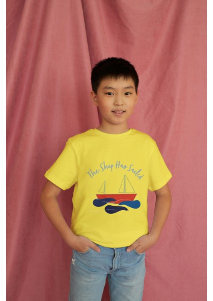 Erkek Çocuk Pamuk The Ship Has Gemi Baskılı Kısa Kol Tshirt