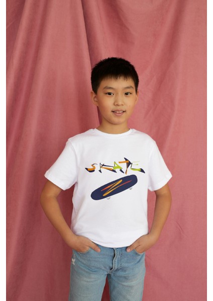 Erkek Çocuk Pamuk Skate Kaykay Baskılı Kısa Kol Tshirt modelleri