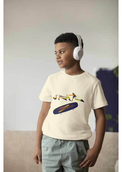 Erkek Çocuk Pamuk Skate Kaykay Baskılı Kısa Kol Tshirt