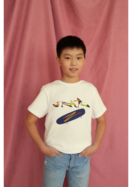 Erkek Çocuk Pamuk Skate Kaykay Baskılı Kısa Kol Tshirt modelleri