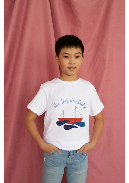Erkek Çocuk Pamuk The Ship Has Gemi Baskılı Kısa Kol Tshirt