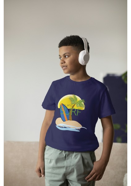 Erkek Çocuk Pamuk Surf Baskılı Kısa Kol Tshirt