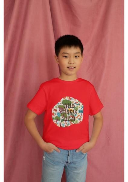 Erkek Çocuk Pamuk Jungle Baskılı Kısa Kol Tshirt modelleri