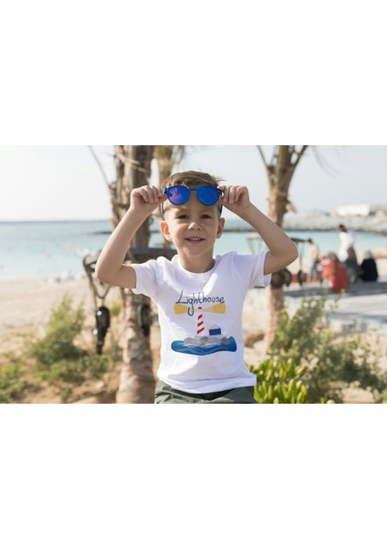 Erkek Çocuk Pamuk Lighthouse Baskılı Kısa Kol Tshirt fiyatları