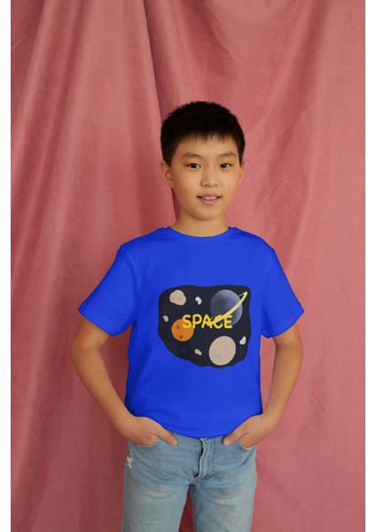Erkek Çocuk Pamuk Space Baskılı Kısa Kol Tshirt modelleri