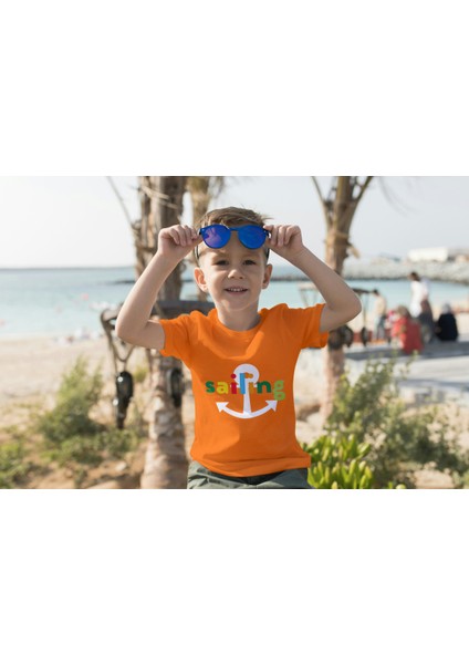 Erkek Çocuk Pamuk Sailing Baskılı Kısa Kol Tshirt